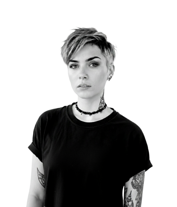 Black and white photo of a professional woman with short hair and a necklace. Black and white photo of a professional woman with short hair and a necklace. Text: 'Employers: Partnering with Game Studios & Growth-Focused Teams'.